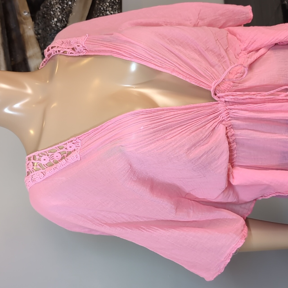 Charlie Paige Pink Tassel Swim Cover Up Womens One Size Boho Crochet Kaftan - Picture 2 of 13